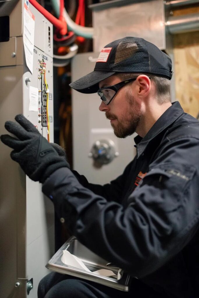 BannerAir technician inspecting a residential furnace for safety